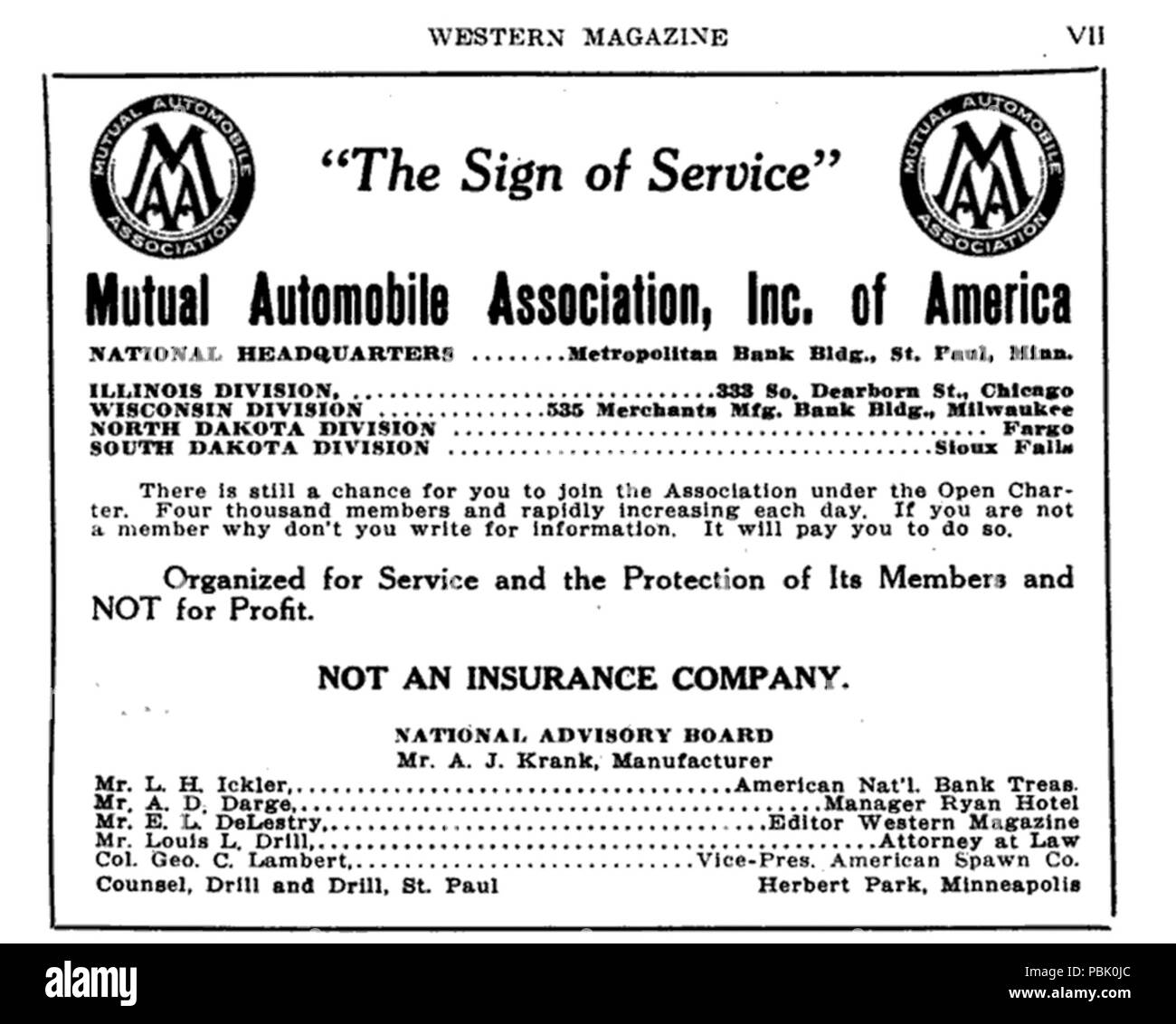 1073 Automobile Association mutuelle 1920 Western Magazine Banque D'Images