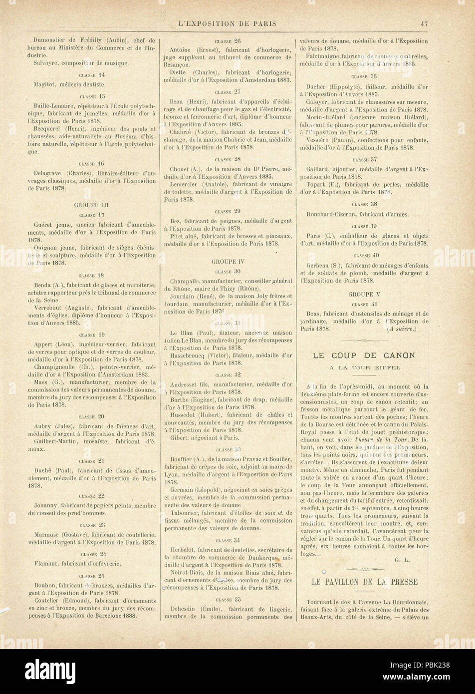 872 L'Exposition de Paris de 1889 No46 page 47 Banque D'Images