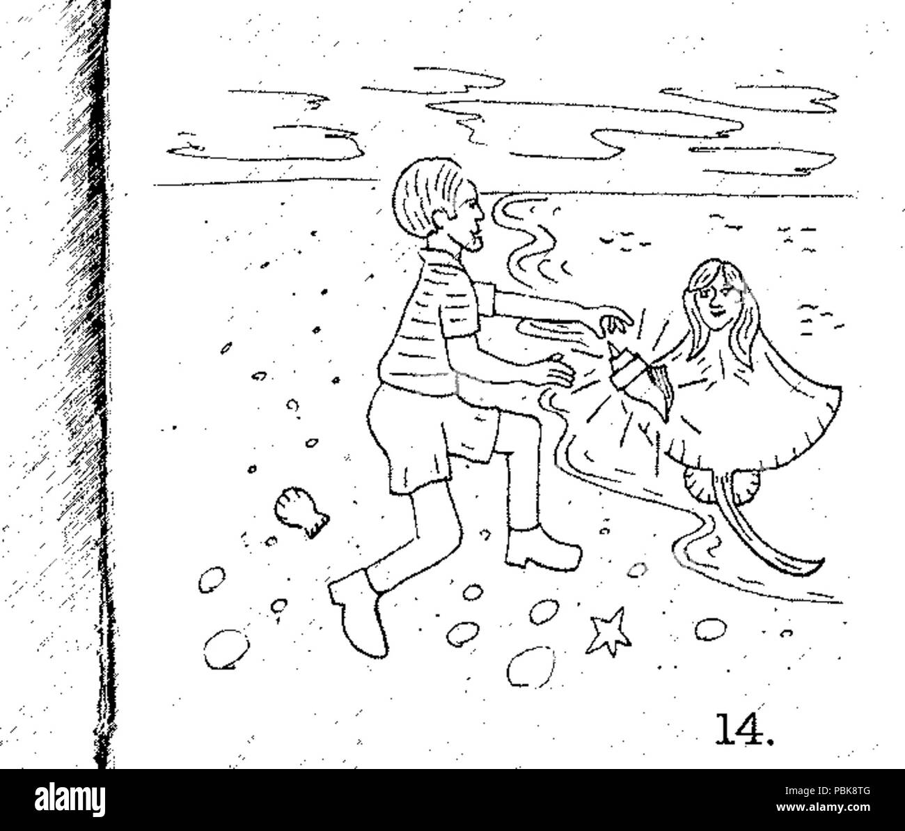 789 Illustration de l'Qualenya Floride stingray mermaid légende et sa coquille de conque d'or d'un vieux livre d'childens Banque D'Images