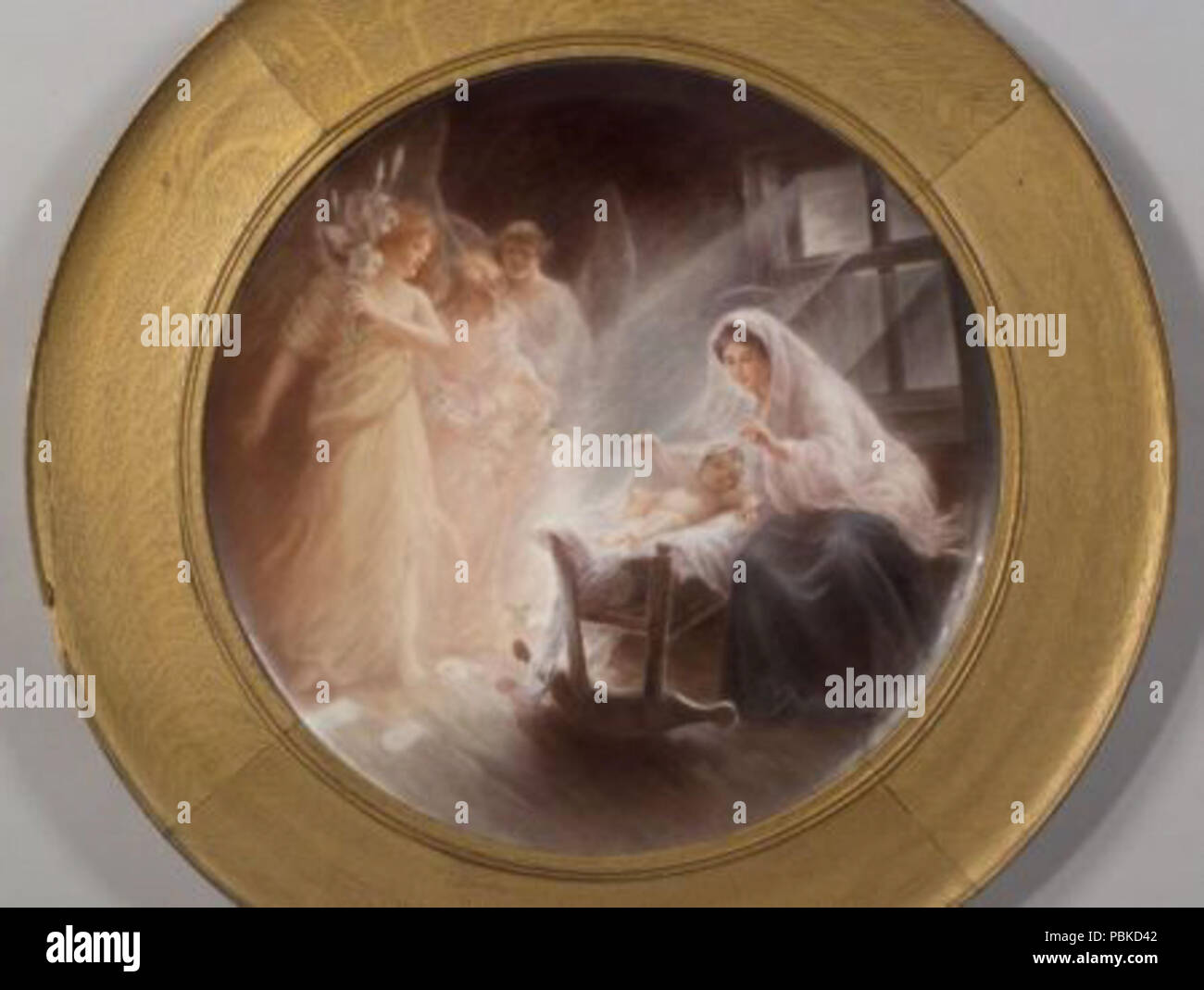 740 Plaque en porcelaine peinte à la main de Marie et l'Enfant Jésus, en date du 1913 Banque D'Images