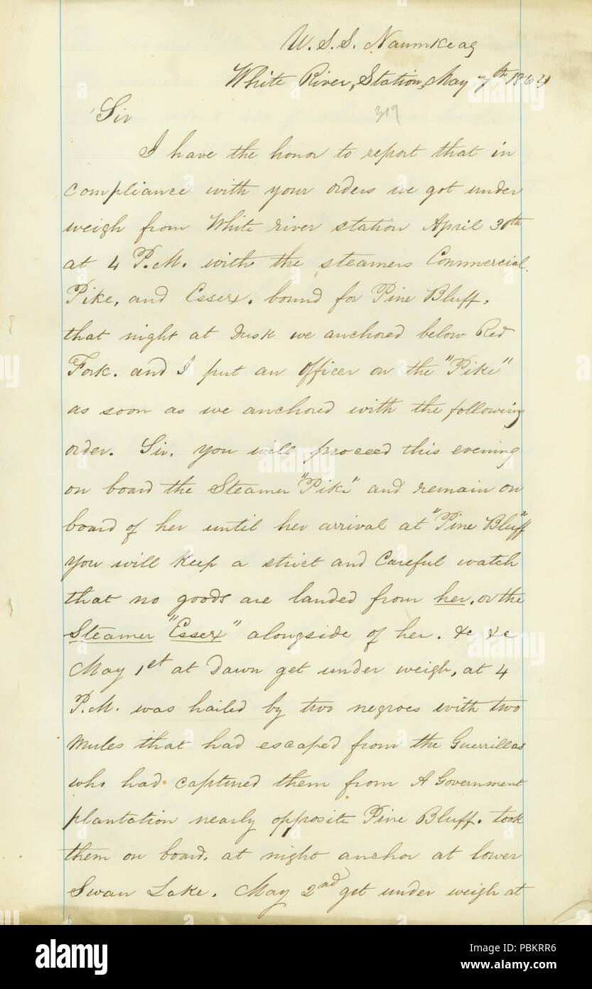 902 Lettre de John Rogers, l'U.S.S. Naumkeag, White River Junction, à Louis Garon James, le 7 mai 1864 Banque D'Images