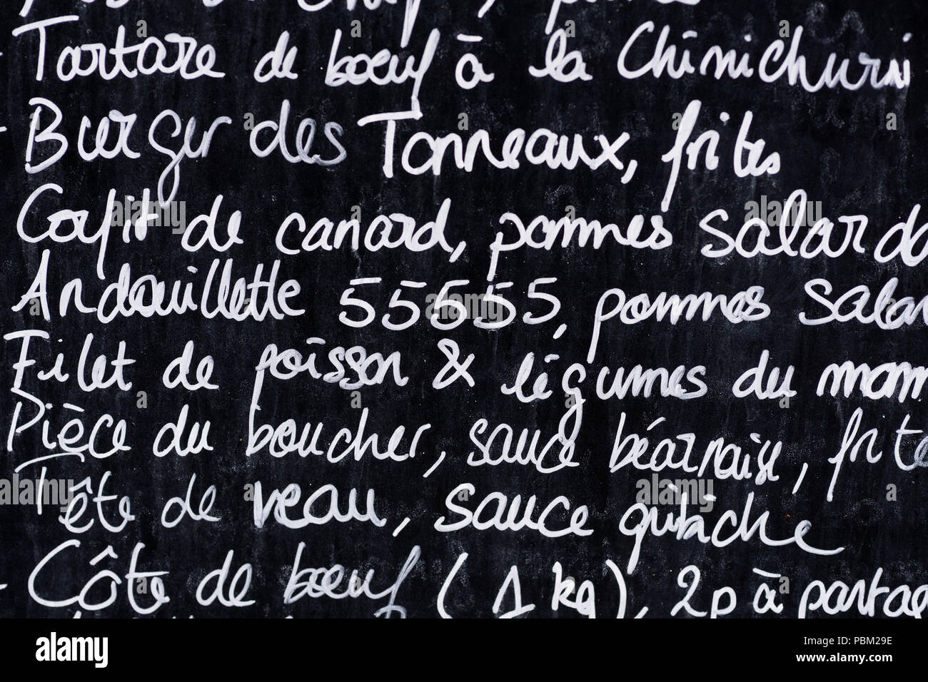 Menu français - lettres d'un détail de l'Paris Restaurant menu de sélection. Banque D'Images