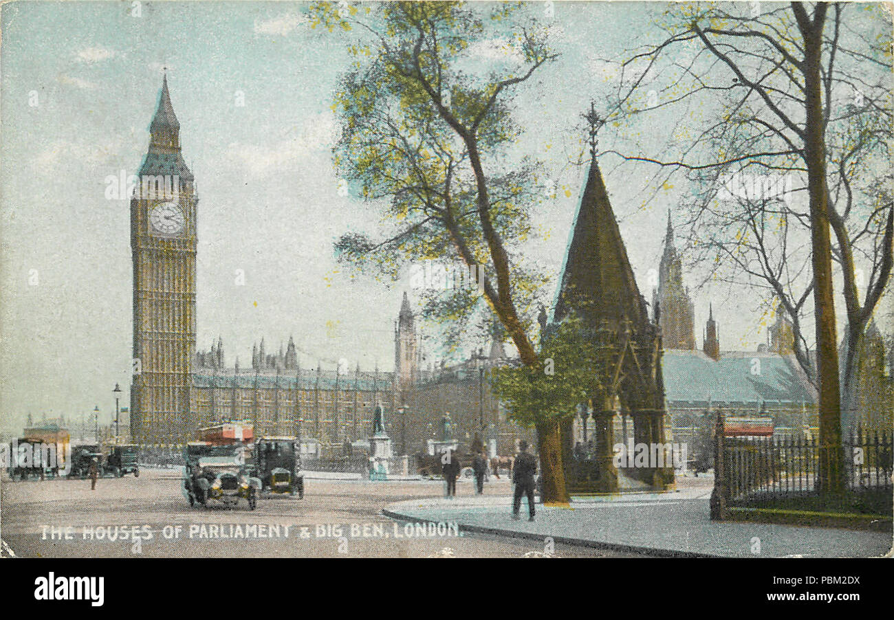 772 chambres du Parlement et Big Ben, James Henderson, carte postale envoyée 1918 02 Banque D'Images