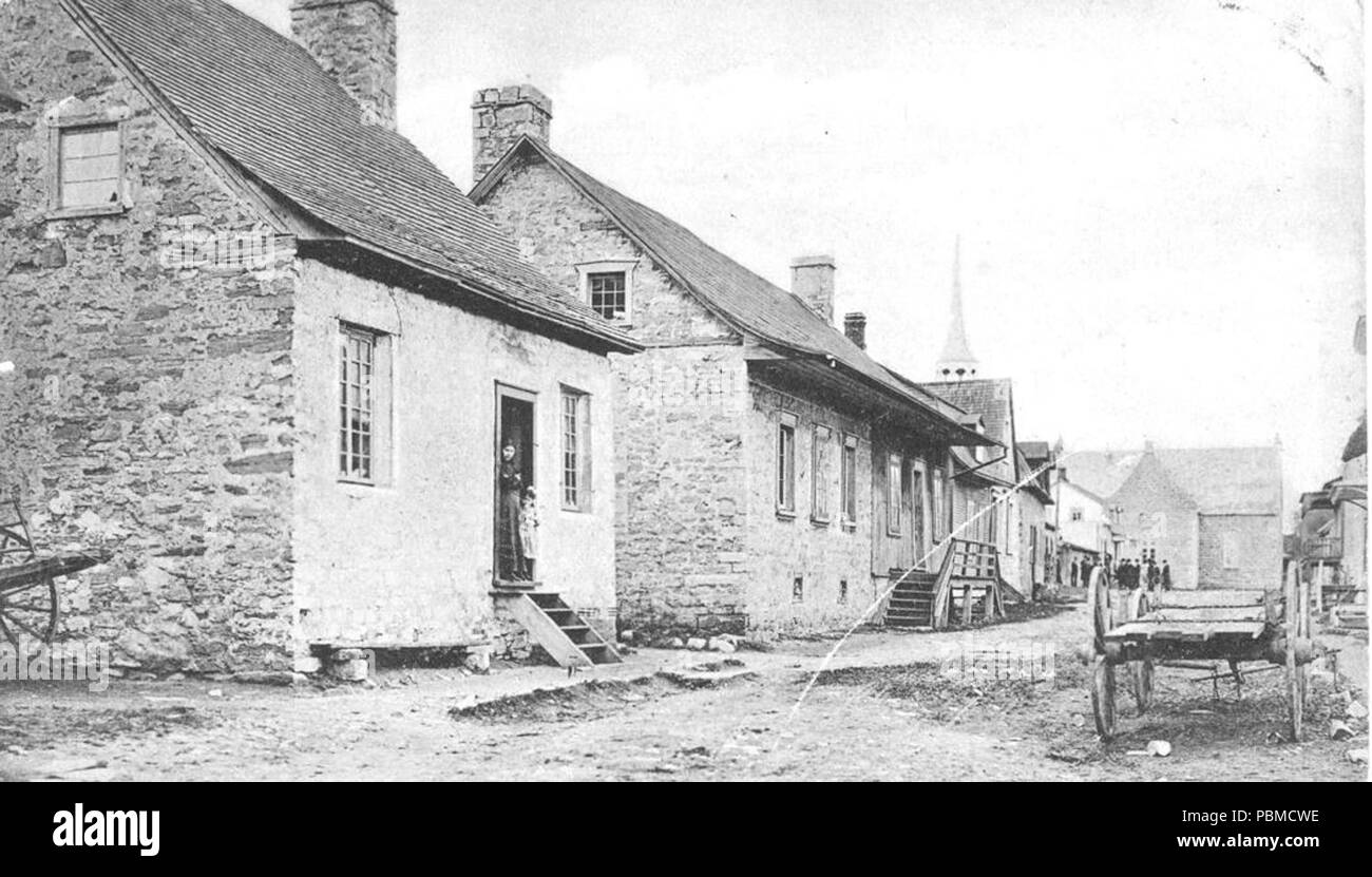 . Anglais : Kahnawake, une réserve indienne sur la rive sud du fleuve Saint-Laurent au Québec, Canada, en face de Montréal. vers 1860 - (ou vers 1910, selon McCord) 852 Kahnawake ca 1860 Banque D'Images