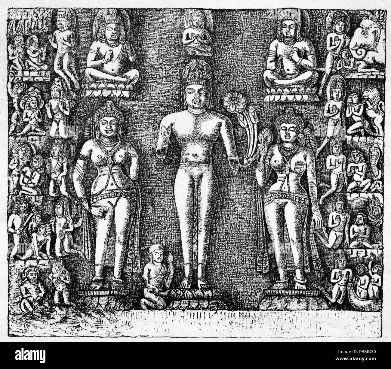 853 grottes Kanheri litanie bouddhiste sculpté Banque D'Images