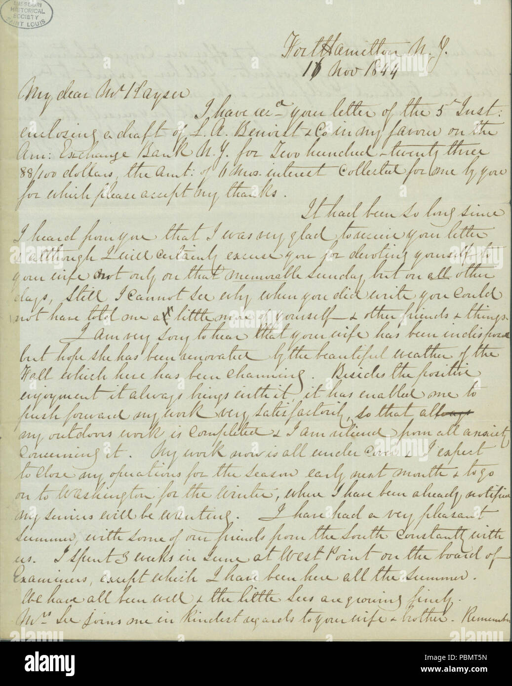 911 Lettre signée R.E. Lee à Henry Kayser, 16 Novembre 1844 Banque D'Images