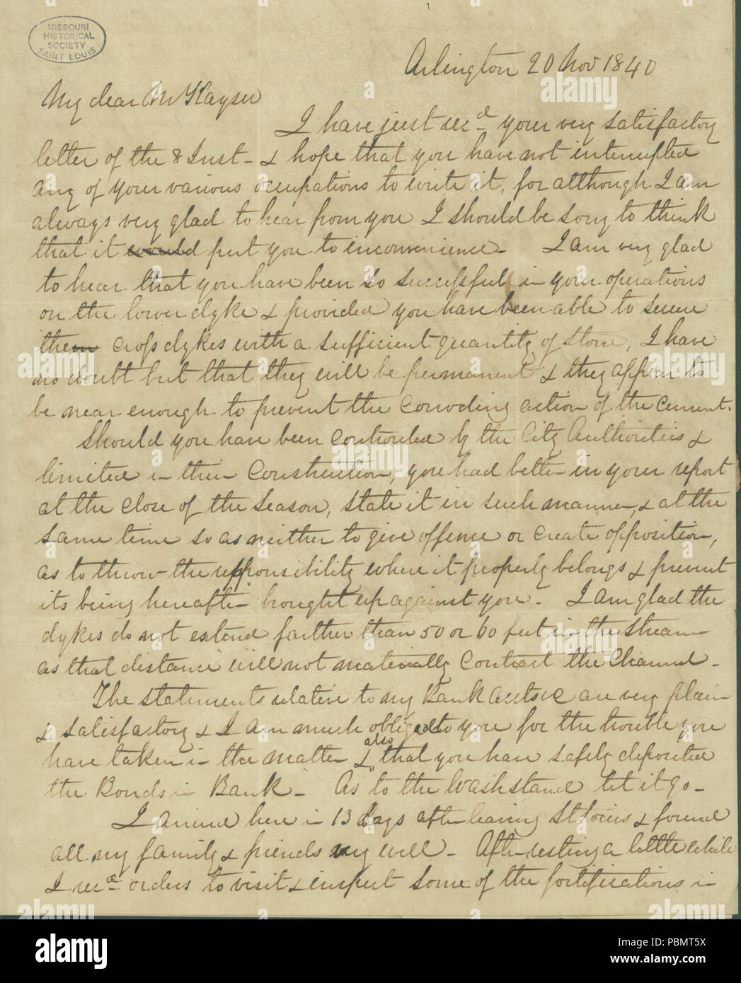 911 Lettre signée R.E. Lee à Henry Kayser, 20 Novembre 1840 Banque D'Images