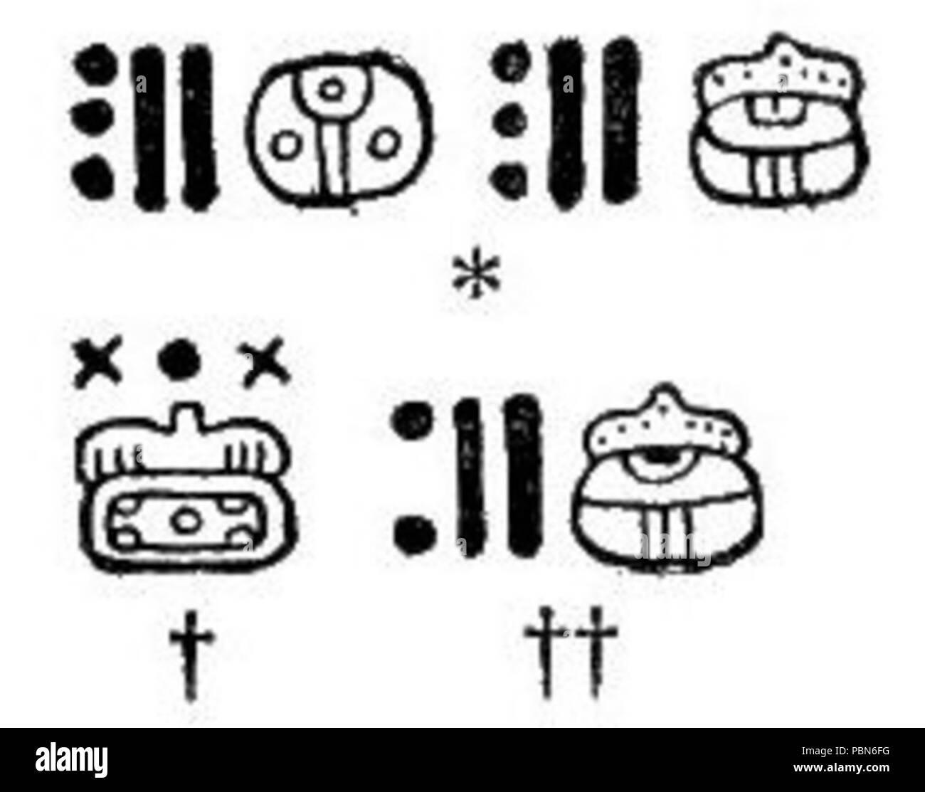 Hiéroglyphes Mayas 1009 Sidenote 153a-c Banque D'Images