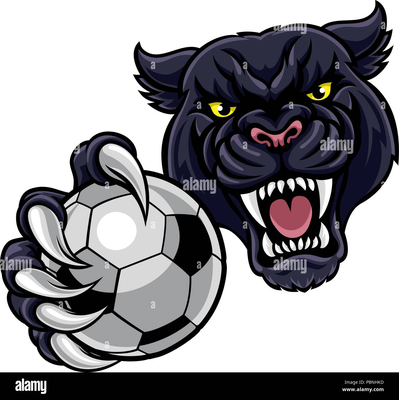 Panthère noire Holding Soccer Ball Foot Mascot Illustration de Vecteur