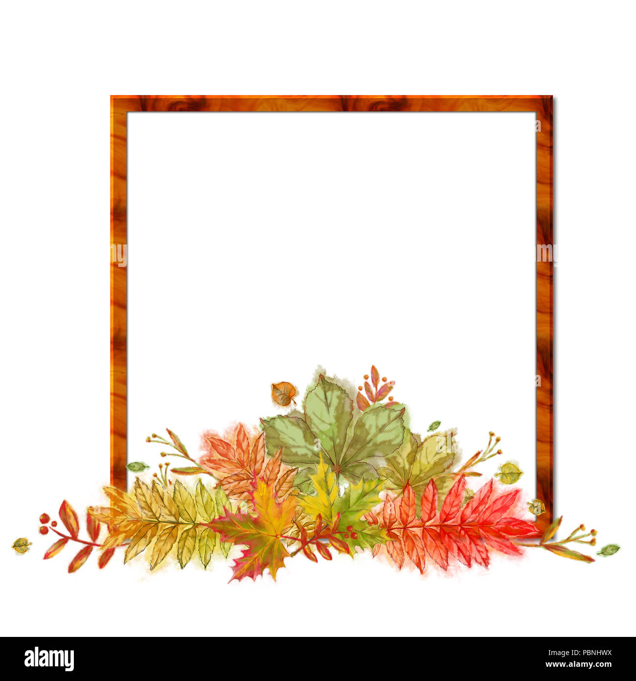 Arrangement de feuilles d'automne Modèle Cadre Carré isolé sur fond blanc.  Création de contenu pour l'impression d'automne aquarelle, cartes, etc.  L'annonce Photo Stock - Alamy