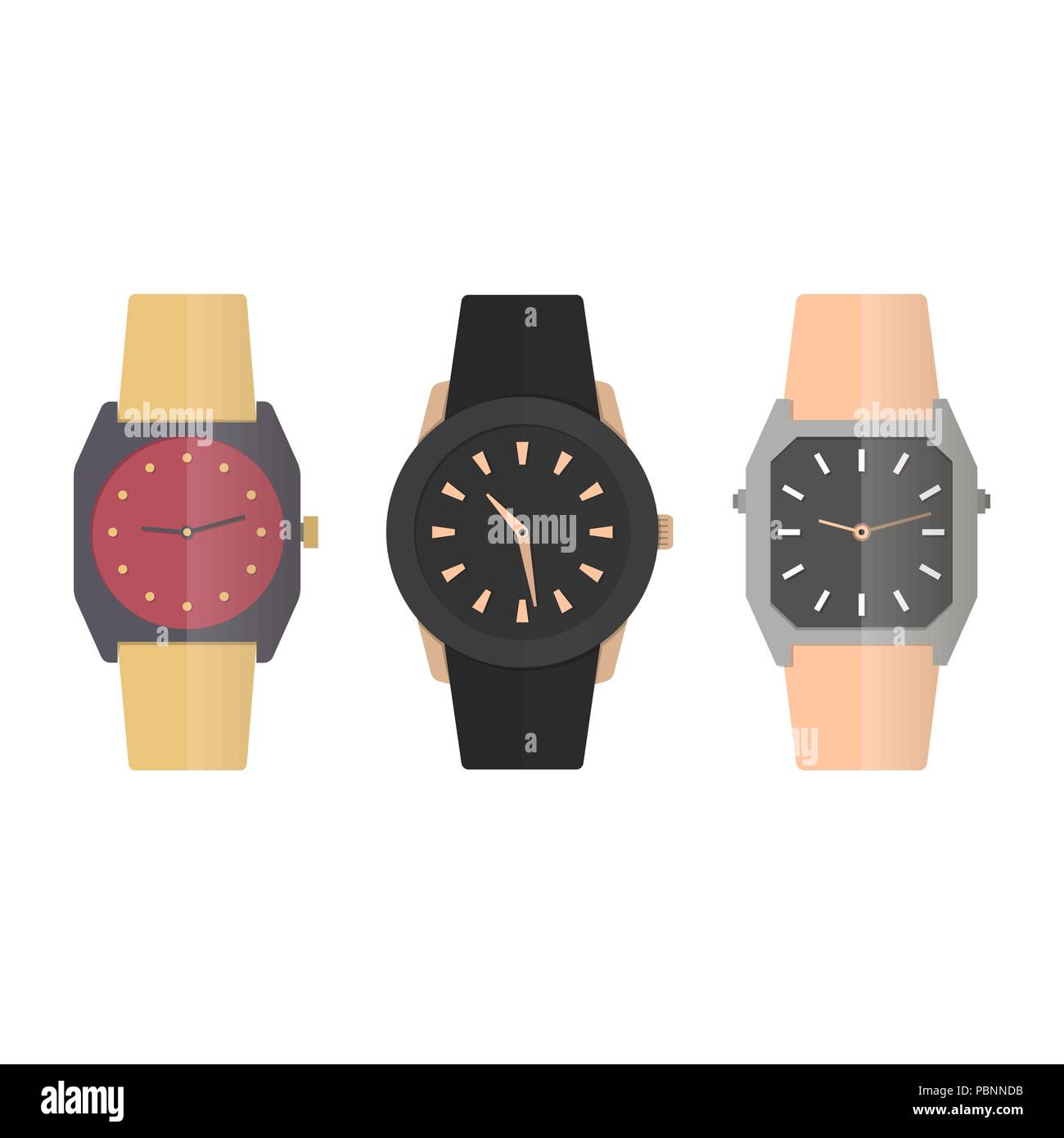 Ensemble d'horloge différentes icônes de style plat, isolé sur un fond blanc, vector illustration. Illustration de Vecteur