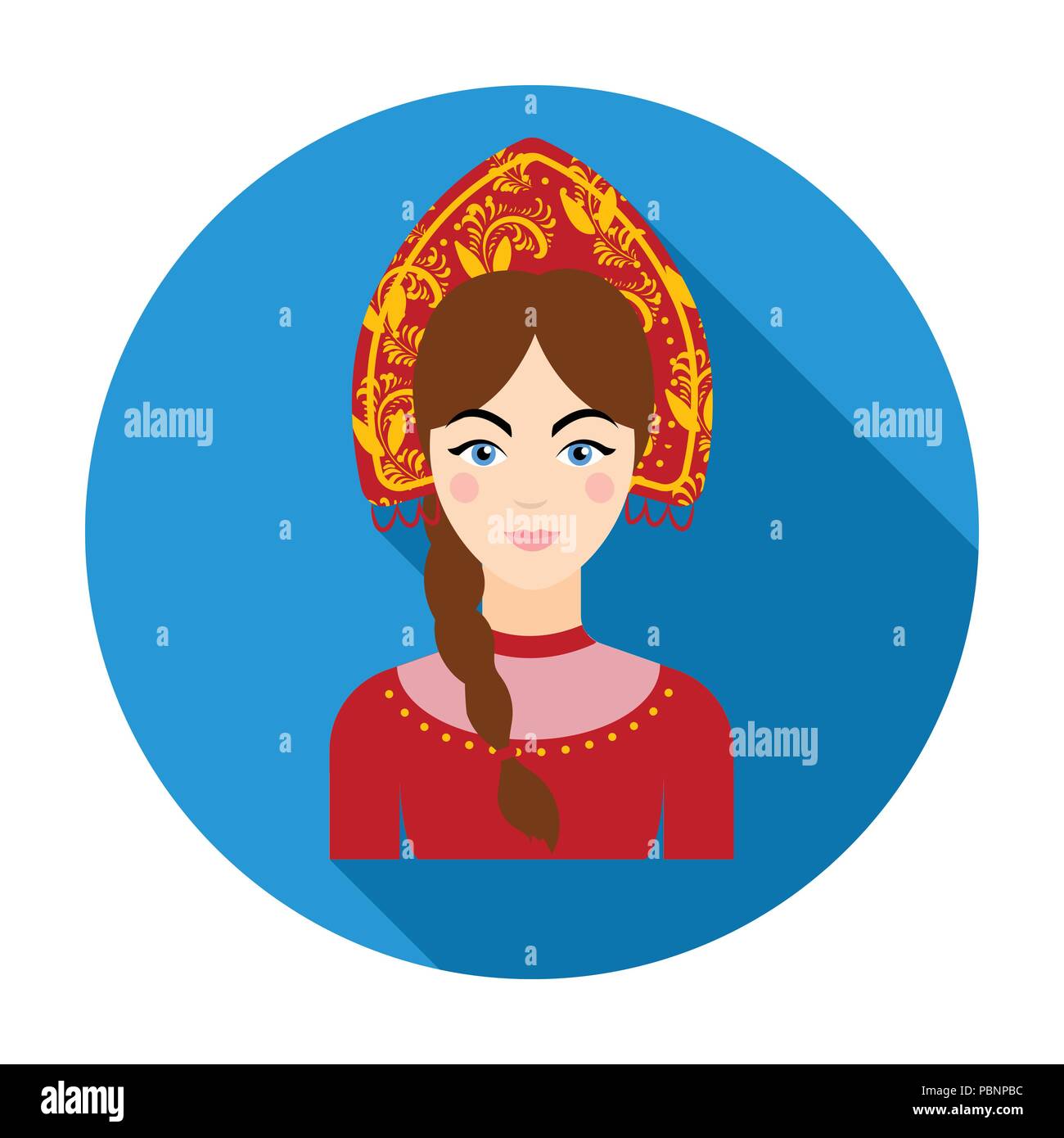 Femme Russe en costume traditionnel dans l'icône modèle plat isolé sur fond blanc. Pays russe stock symbol vector illustration. Illustration de Vecteur