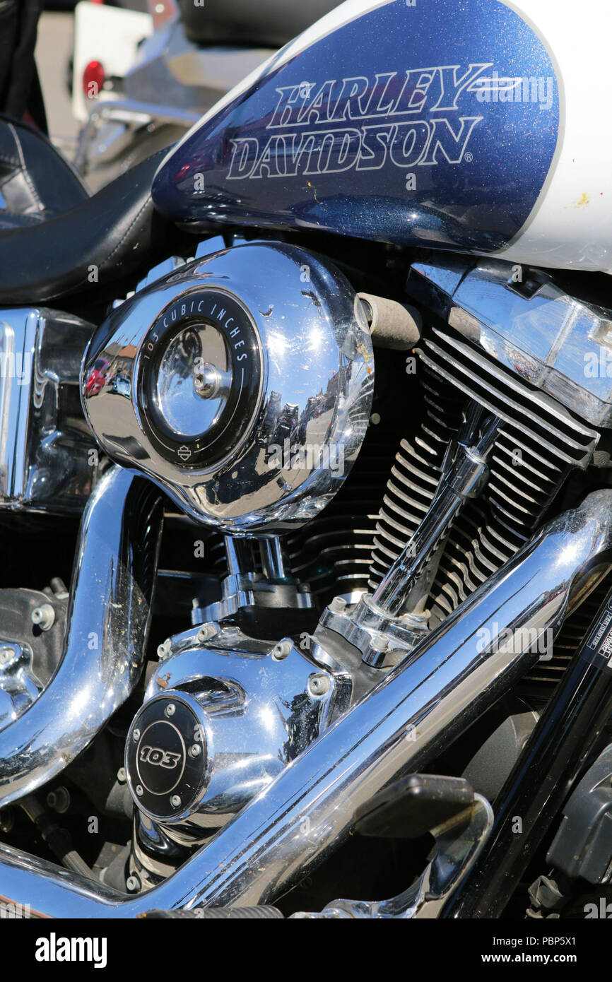 Détail d'un moteur de 103 pouces cubes sur une moto Harley-Davidson Low Rider Banque D'Images