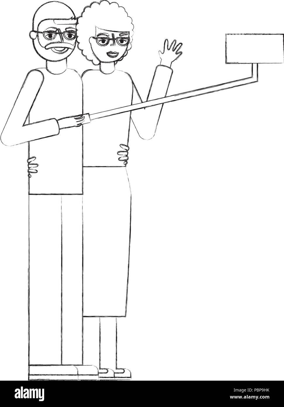 Les grands-parents avec mât mignon vecteur illustration design selfies Illustration de Vecteur