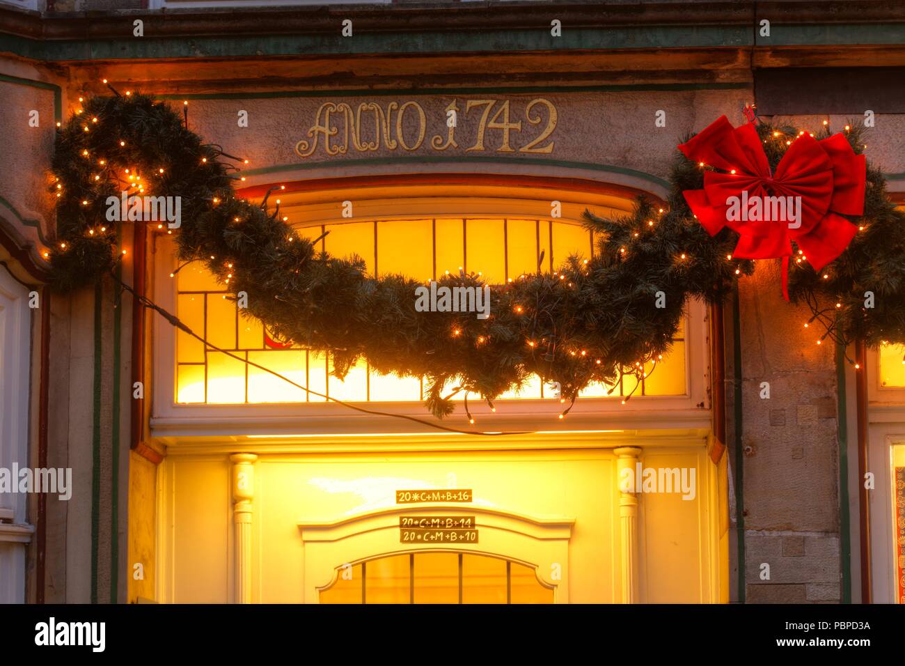 Décoration de Noël à la brunante, Brême, Allemagne, Europe, j'Weihnactsdekoration bei Abenddämmerung, Brême, Deutschland, Europa I Banque D'Images