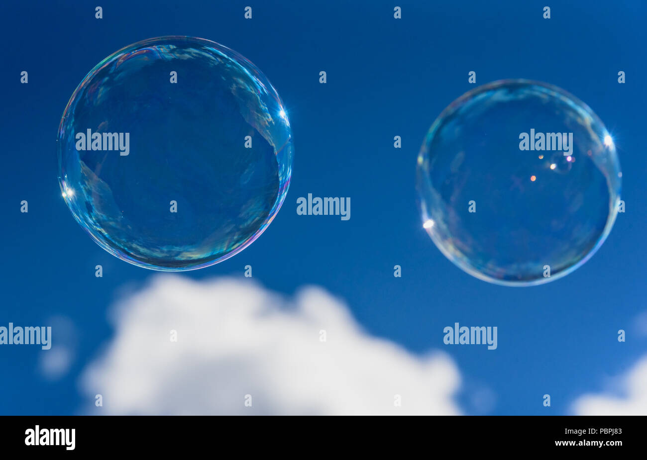 Des bulles de savon flottant dans le ciel Banque D'Images