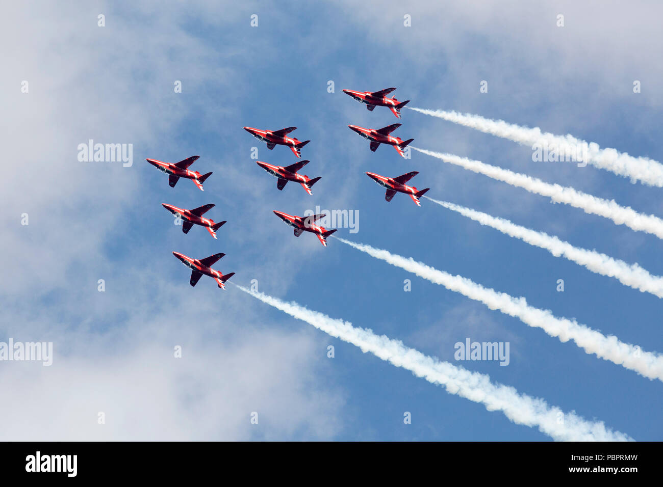 Sunderland, Royaume-Uni, 29 juillet 2018. Les flèches rouges qui se produiront au 2018 Sunderland International Airshow à Sunderland, en Angleterre. Les flèches rouges est l'acrobatie aérienne de la Royal Air Force de l'équipe d'affichage. Crédit : Stuart Forster/Alamy Live News Banque D'Images