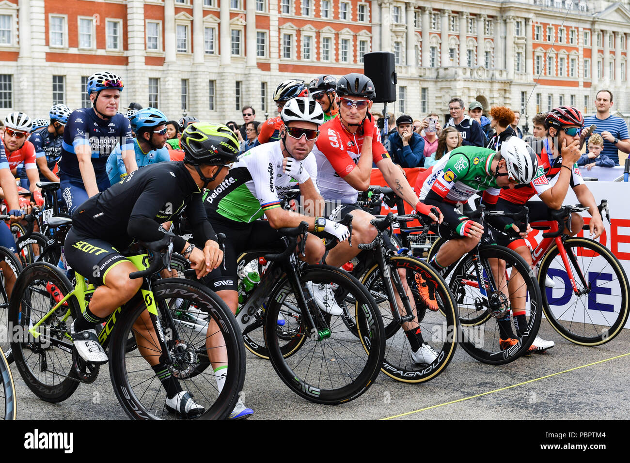 Londres, Royaume-Uni, 28 juillet 2018. Mark Cavendish au démarrage pendant à Prudential RideLondon Surrey Classic 2018 le dimanche, Juillet 29, 2018, London England : Photo : Taka G Wu Banque D'Images