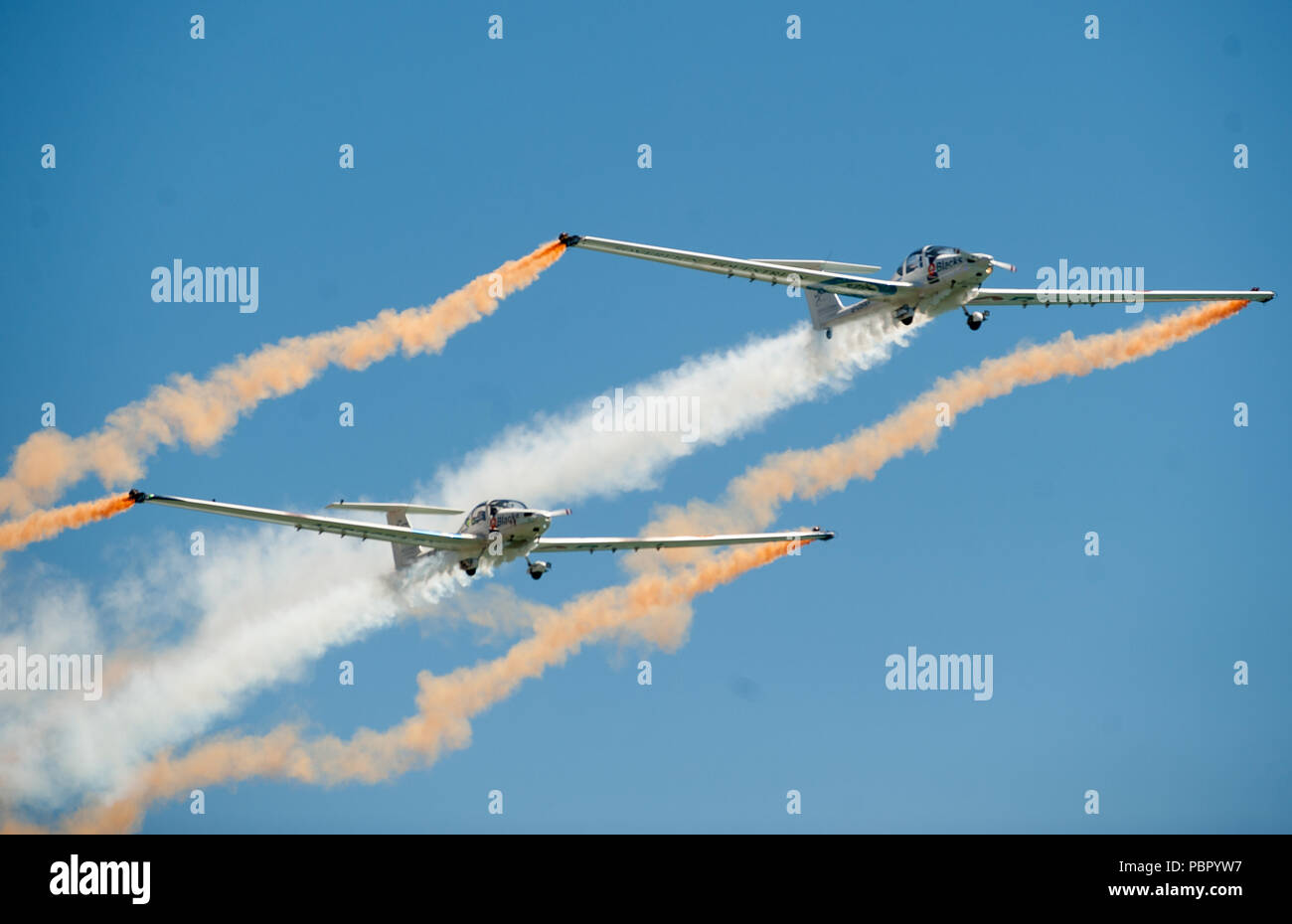 Malaga, Espagne. 29 juillet, 2018. Les membres de l'équipe britannique de l'Aerosparx effectuer sur l'air pendant les 2018 Torre del Mar International Air Festival à Torre del Mar, près de Malaga.L 2018 Torre del Mar International Air Festival est organisé les 27, 28 et 29 juillet, attire plus de 300 000 spectateurs. Credit : Jésus Merida/SOPA Images/ZUMA/Alamy Fil Live News Banque D'Images