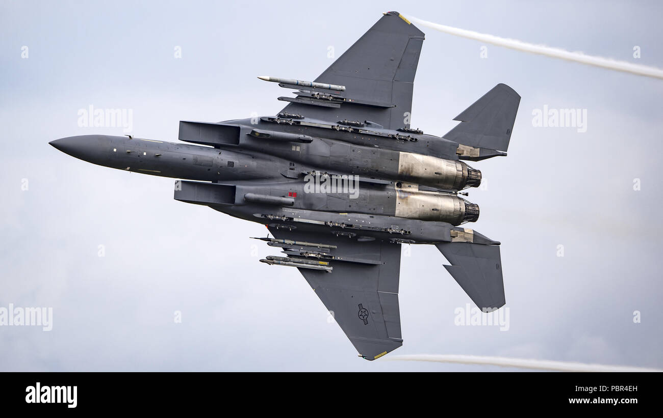 La Chine. 30 juillet, 2018. Le F-15E Strike Eagle est un Américain tous les temps d'attaque interarmées multirôle dérivé du McDonnell Douglas F-15 Eagle. Le F-15E a été conçu dans les années 80 pour les long-courriers, l'interdiction à grande vitesse sans s'appuyer sur l'escorte ou d'avions de guerre électronique. Crédit : SIPA Asie/ZUMA/Alamy Fil Live News Banque D'Images