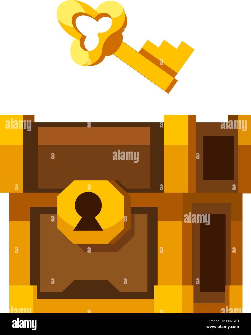 Cartoon vector clé dorée et coffre en bois fermé Illustration de Vecteur