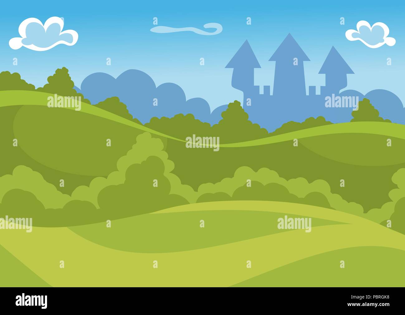 Fantasy summer background vector avec château et pelouse Illustration de Vecteur