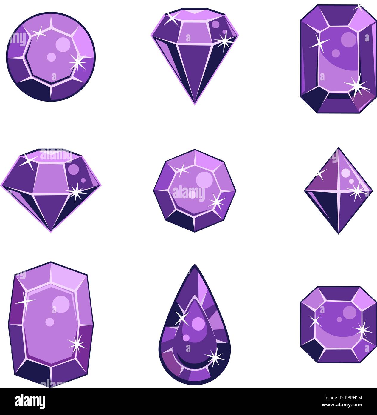 Ensemble de pierres de gemme violet vector cartoon en différentes formes pour un jeu Illustration de Vecteur