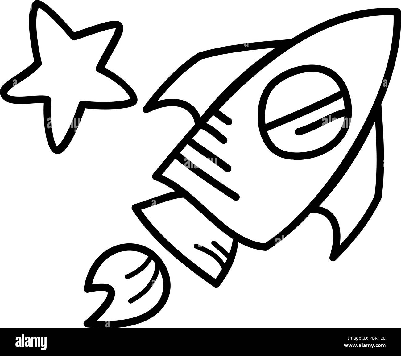 Cartoon vector hand drawn fusée spatiale avec l'icône star Illustration de Vecteur