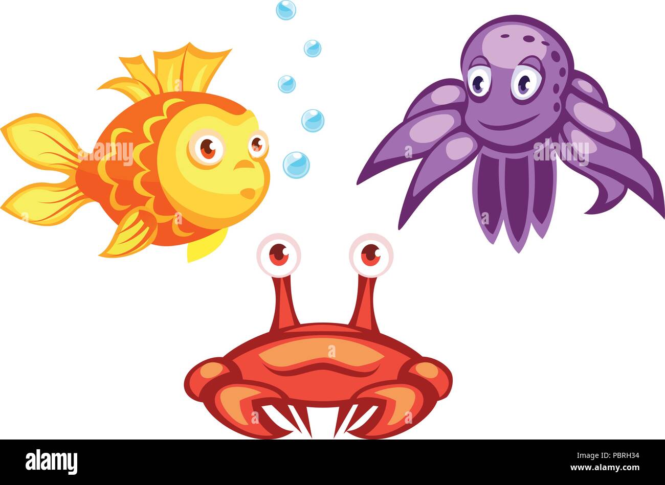 Ensemble de créatures sous-marines vector un crabe, un poisson rouge et d'une pieuvre Illustration de Vecteur