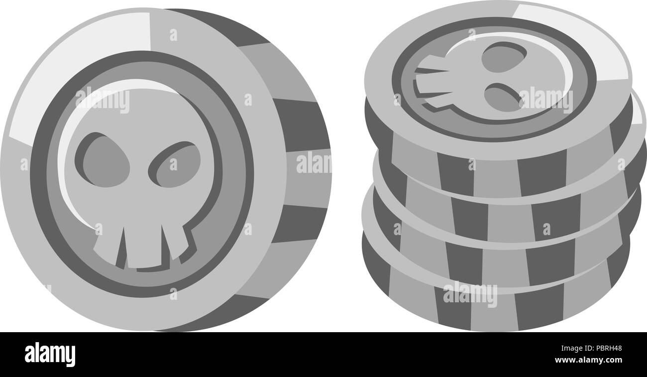 Cartoon vector pièces d'argent avec un crâne, icône Illustration de Vecteur