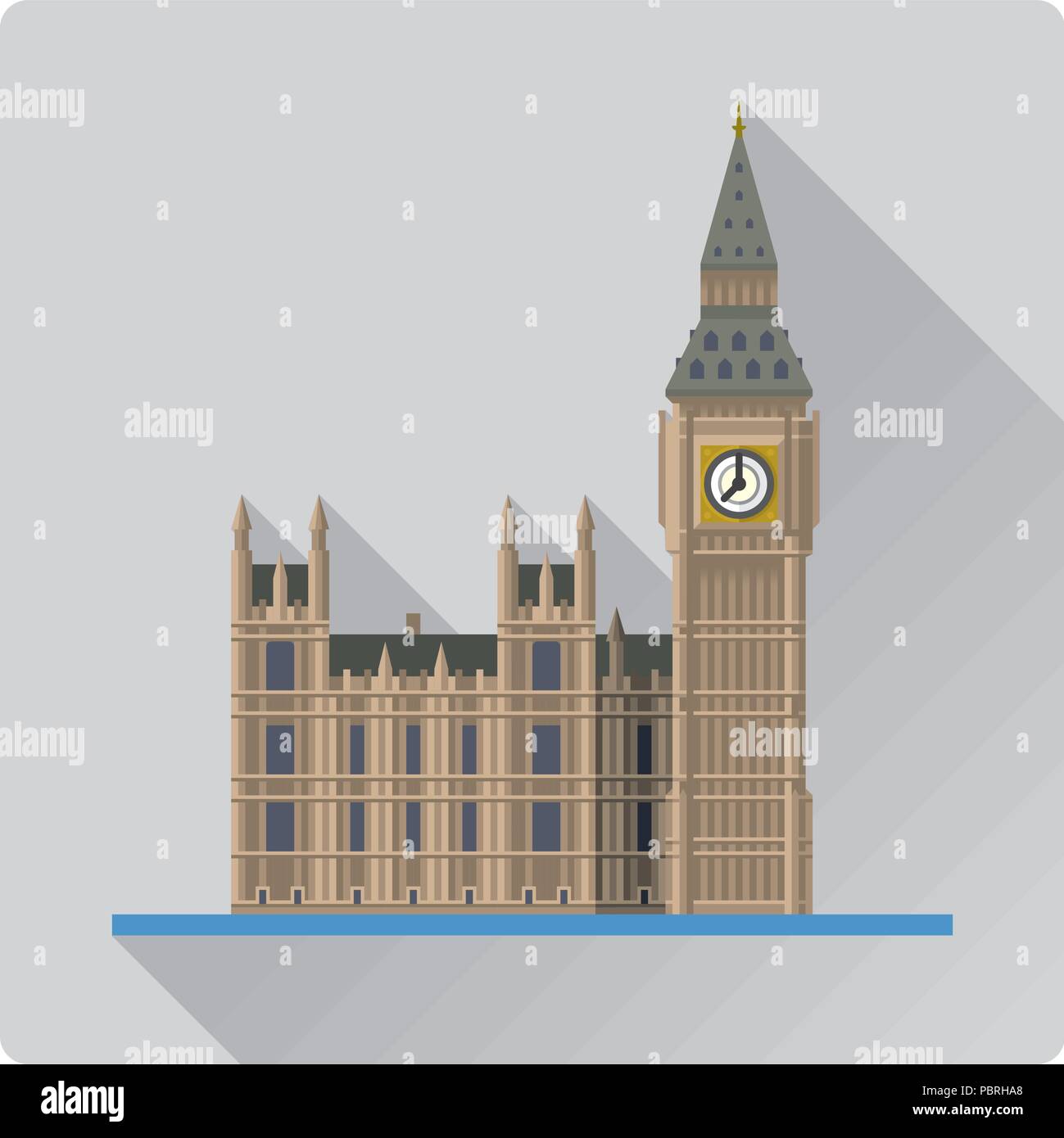 Modèle plat long shadow vector illustration de Big Ben, le Palais de Westminster à Elizabeth Tower, London, England Illustration de Vecteur