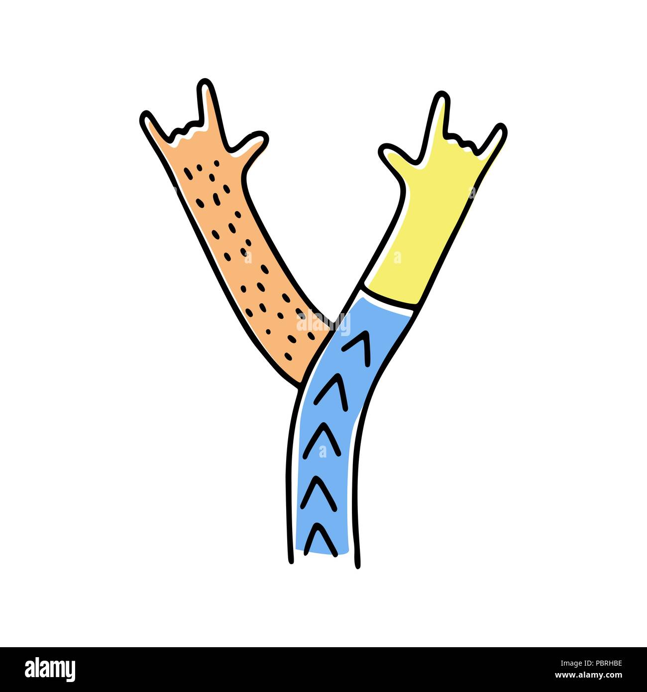 Les mains folles alphabet, dessinés à la main Lettre Y Illustration de Vecteur