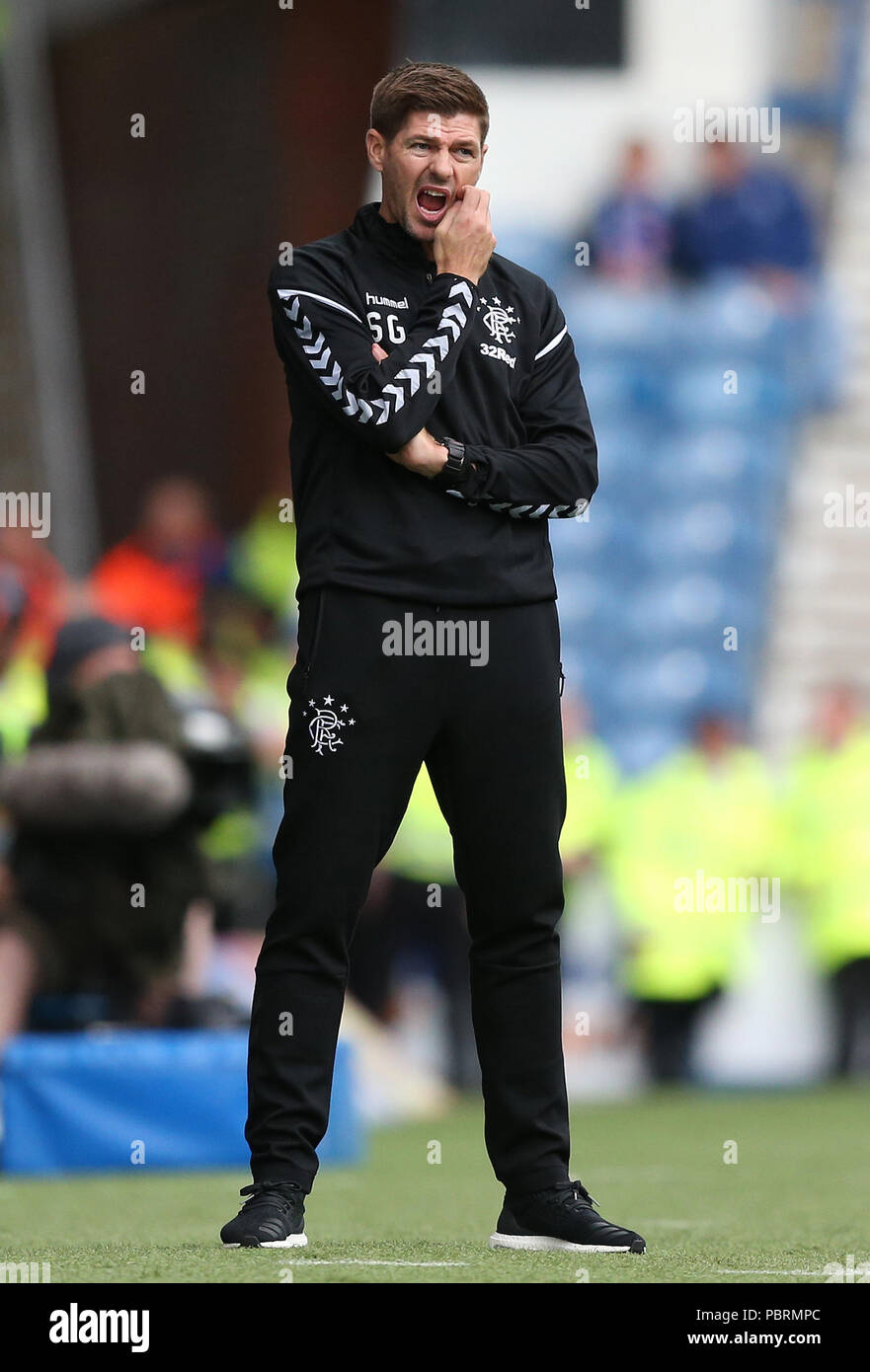 Steven Gerrard, directeur des Rangers, lors du match amical d'avant-saison  au stade Ibrox, à Glasgow. APPUYEZ SUR ASSOCIATION photo. Date de la photo:  Dimanche 29 juillet 2018. Voir PA Story FOOTBALL Rangers.