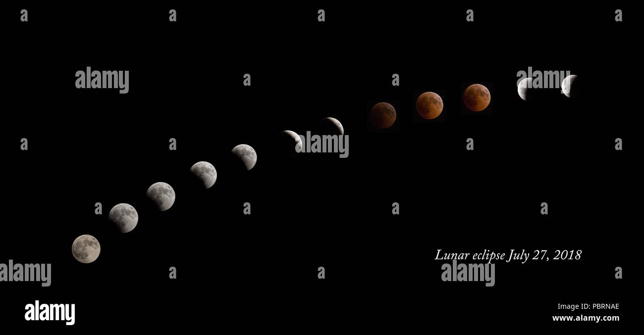 Time Lapse Composite éclipse de lune le 27 juillet 2018 Banque D'Images