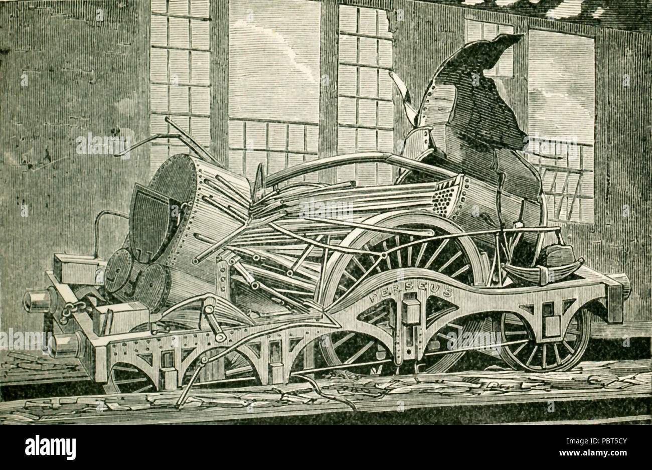 Cette illustration dates pour les années 1870 et montre l'explosion d'une chaudière, ce qui, compte tenu de la période et le nombre de moteurs en utilisation constante, un fait rarissime. Très probablement, dans tous les cas, les explosions sont dues à la génération soudaine d'une grande quantité de vapeur et non pas à une pression excessive produit.progressivement lorsqu'une explosion se produit, l'énorme force de l'agent lorsqu'il s'agit de bouteille w jusqu'à un navire en fer stam, est illustré par les effets produits. Cette illustration est à partir d'une photo prise à partir d'une locomotive a explosé. Vous pouvez voir comment l'épaisseur du fer ont été lates Banque D'Images