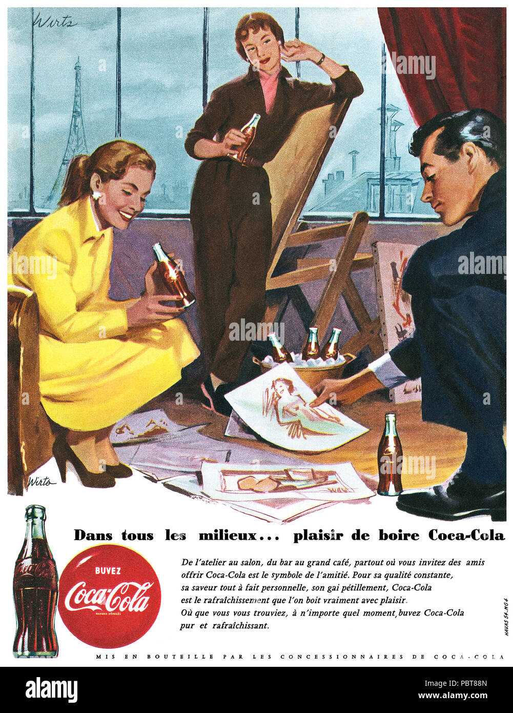 France 1954 Publicité pour Coca-Cola. Banque D'Images