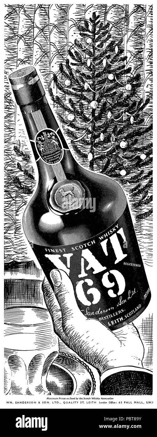1954 Noël américain annonce pour la tva 69 Scotch whisky. Banque D'Images