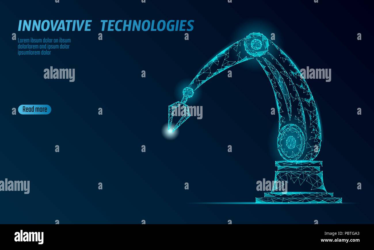 Bras du robot manipulateur poly faible. Construire une partie en forme de triangle de l'assemblée. Points connectés polygonale 3D render artificielle robotique machines Innovation, technologie part vector illustration Illustration de Vecteur