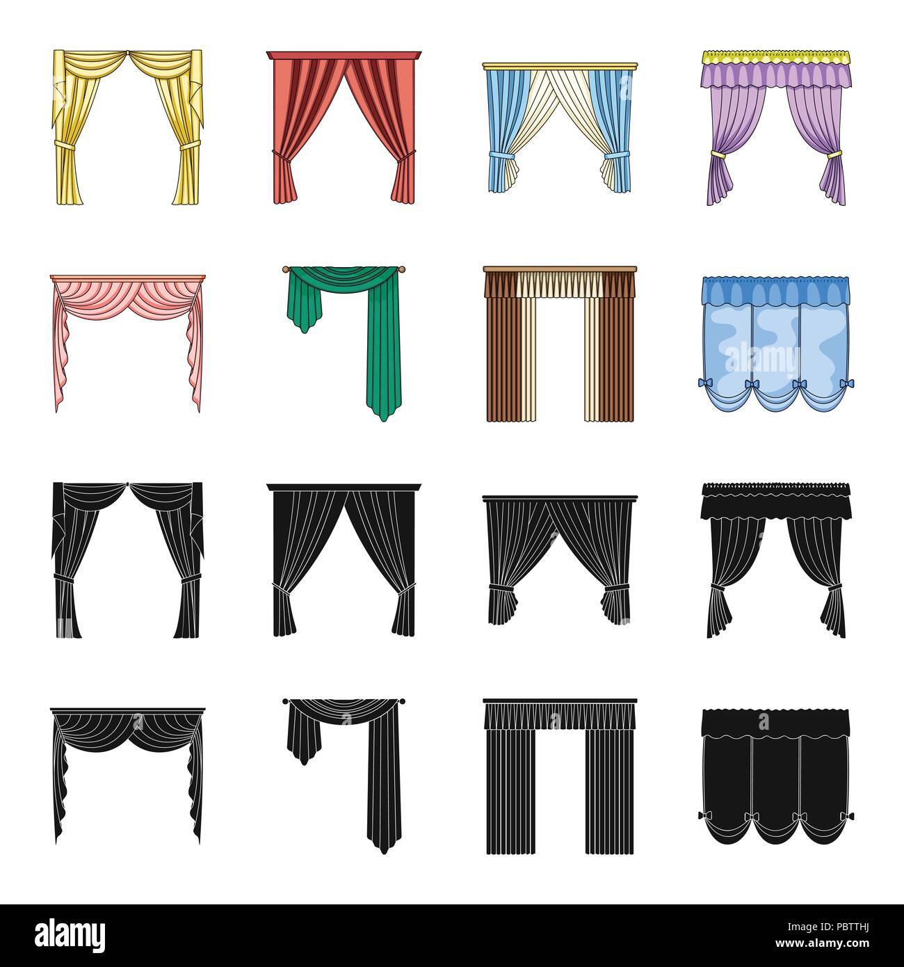 Différents types de rideaux de fenêtre rideaux.set collection icônes de ...