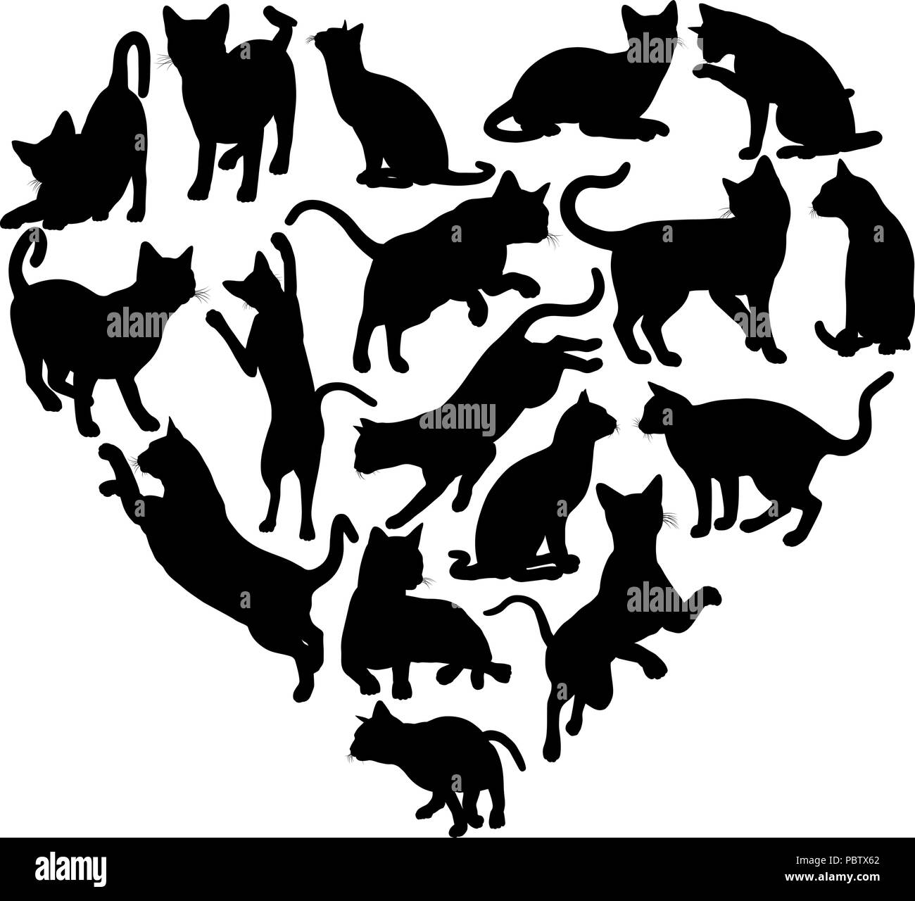 Coeur chat Silhouette Concept Illustration de Vecteur