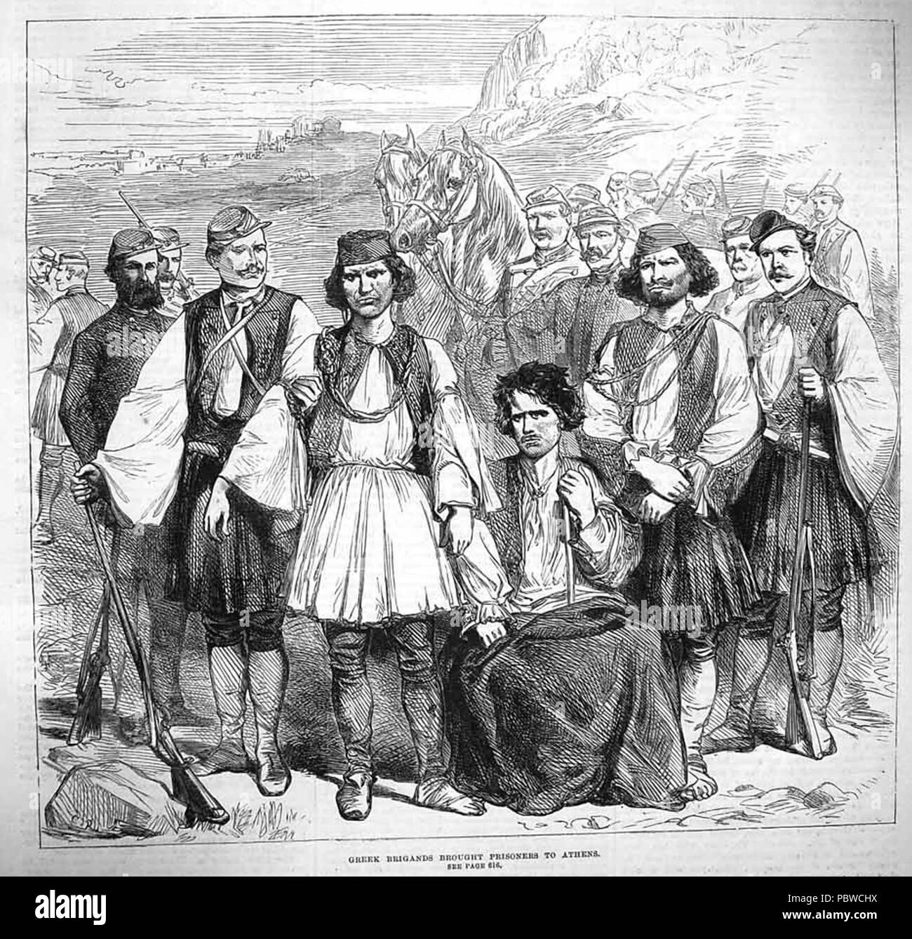 Dilessi 163 meurtres - Brigands portés à Athènes Banque D'Images