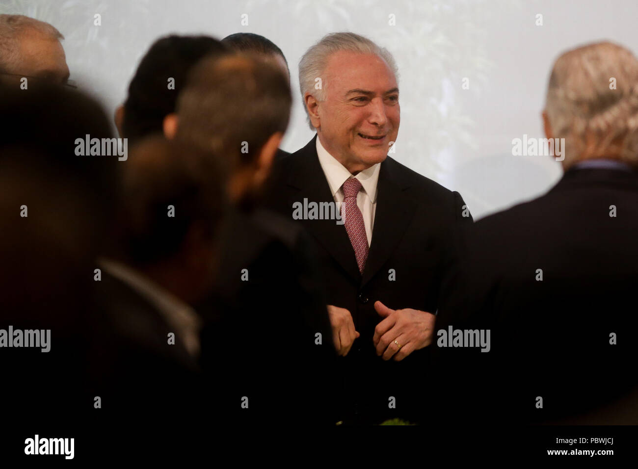 Sao Paulo, Brésil. 30 juillet, 2018. Le Président de la République, Michel Temer, se prononce avant le déjeuner avec les hommes d'affaires à la FIESP (fédération des industries) siège Crédit : Dario Oliveira/ZUMA/Alamy Fil Live News Banque D'Images