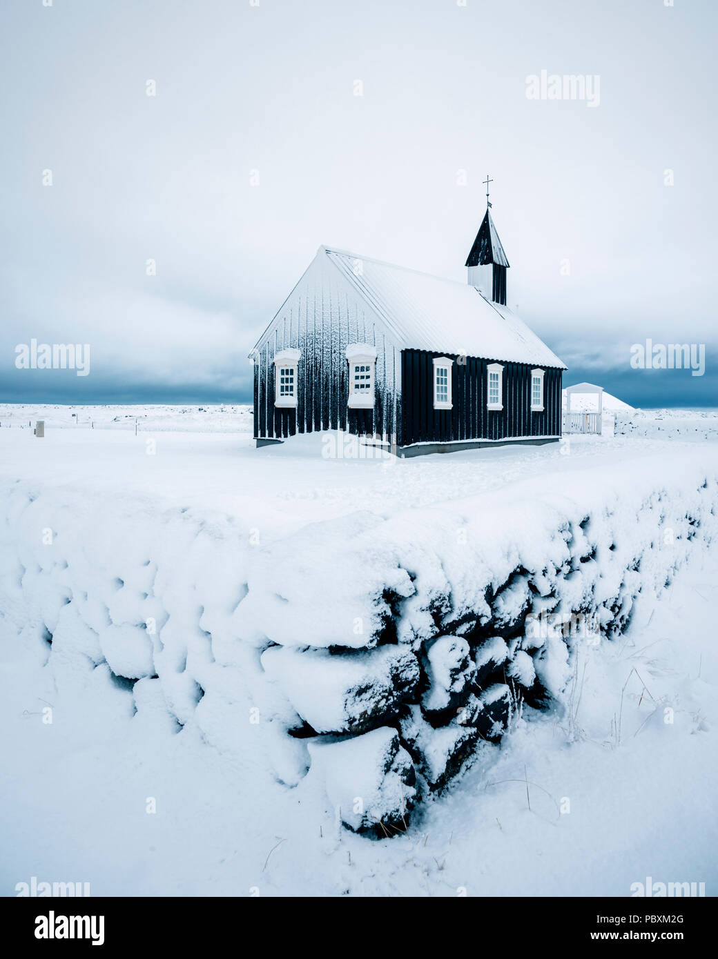 Budir Église, dans l'Europe de l'Islande, de Snæfellsnes snow Banque D'Images