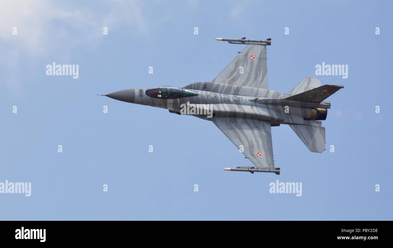 Polish Air Force F-16C Block 52 + Fighting Falcon se produisant au Royal International Air Tattoo 2018 Banque D'Images