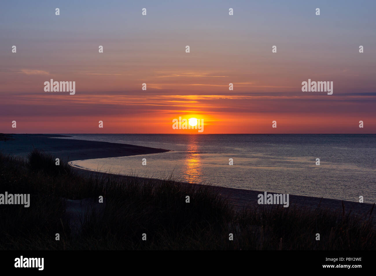 Coucher du soleil à Ellenbogen Beach sur l'île de Sylt, Allemagne Banque D'Images