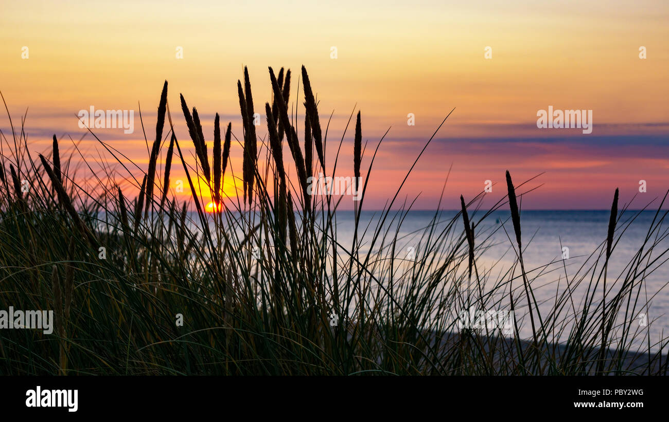 Coucher du soleil à Ellenbogen Beach sur l'île de Sylt, Allemagne Banque D'Images