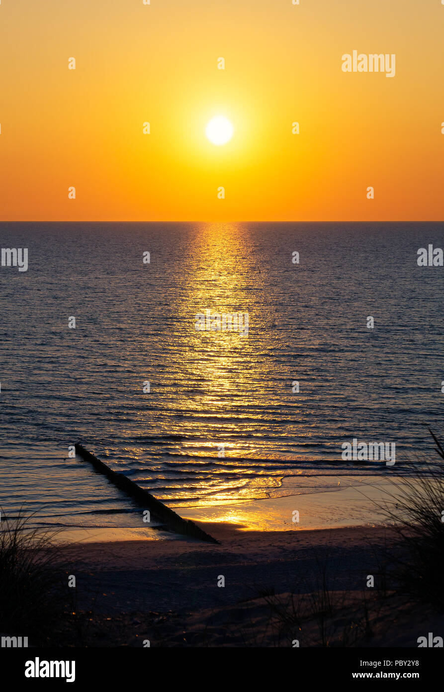 Coucher du soleil à Ellenbogen Beach sur l'île de Sylt, Allemagne Banque D'Images