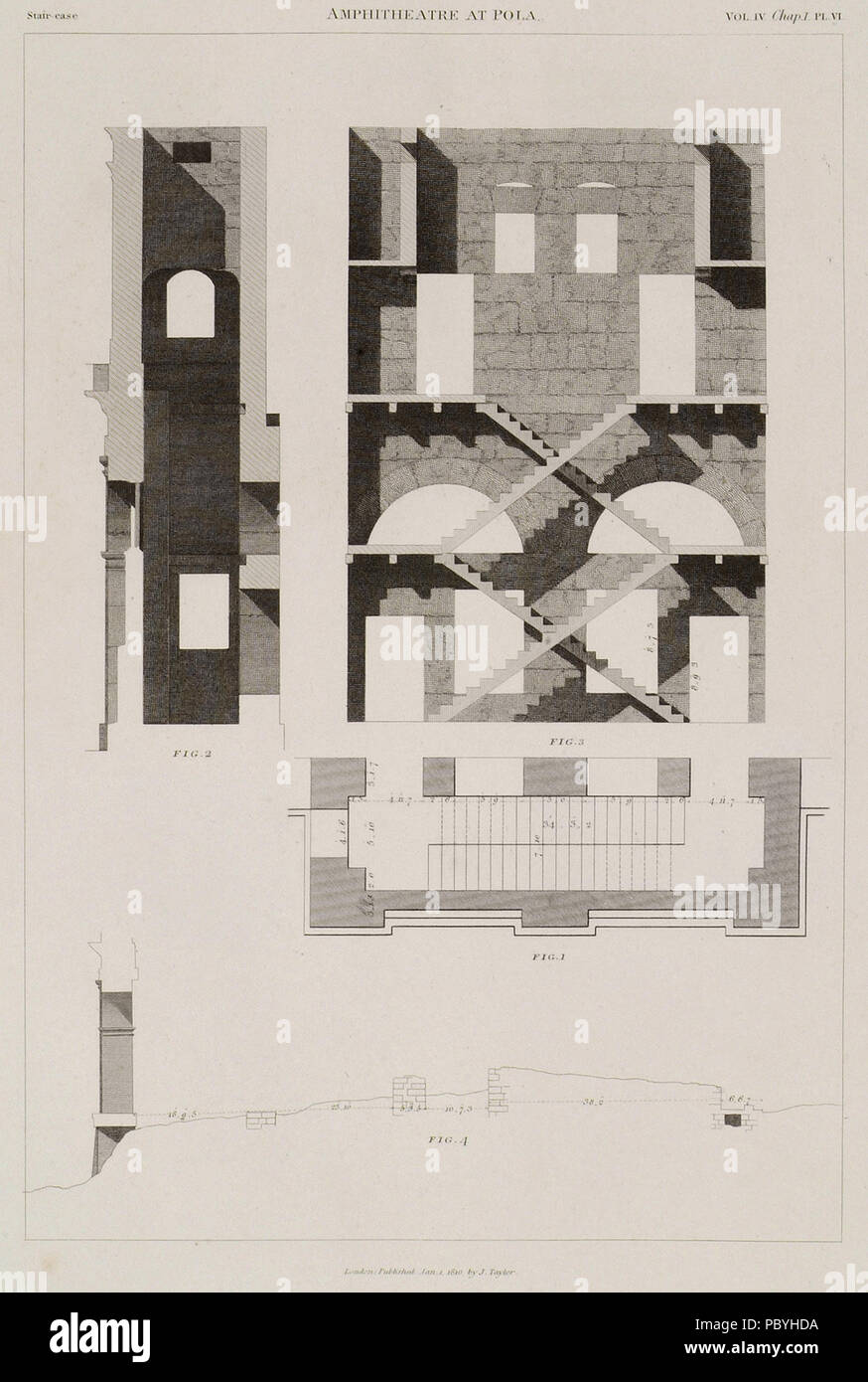 208 Fig 1- Plan d'un des contraforti, qui fais l'arrangement de l'escalier-cas Fig 2- section transversale d'idem Fig - Stuart James &AMP ; Nicholas Revett - 1816 Banque D'Images
