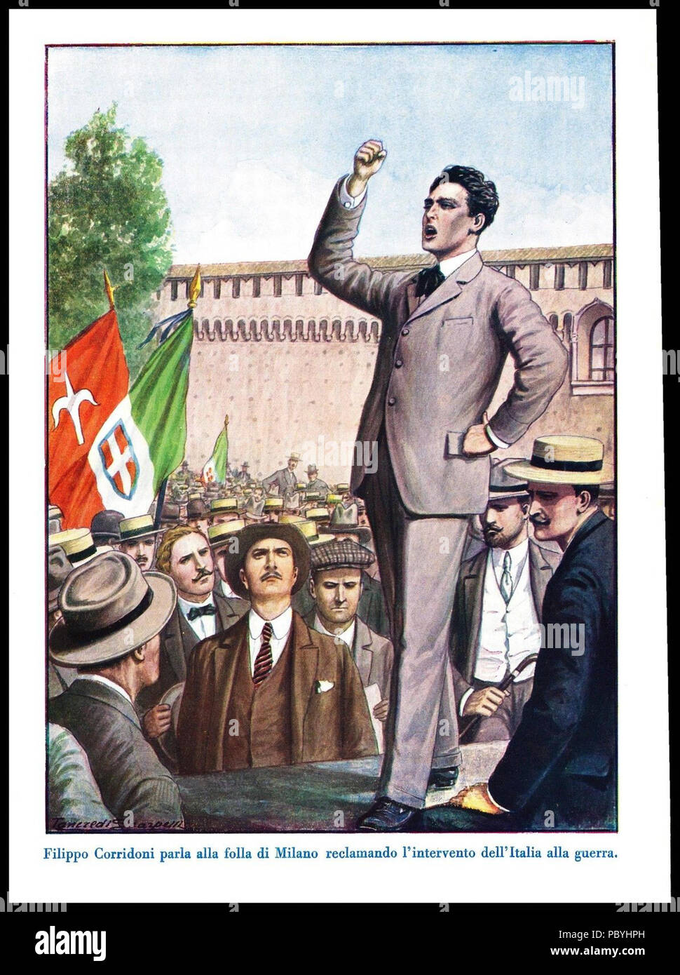 209 Filippo Corridoni adresse la foule à Milan exigeant l'intervention de l'Italie dans la guerre Banque D'Images