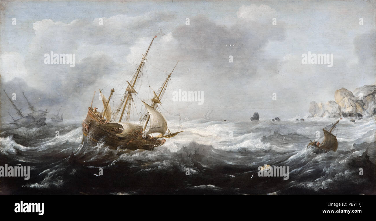 Inv.nr : Gr.XXXII:B.78. 65 Målning. J'Fatyg storm vid prepare ; make preparations kust. Jan Porcellis - Hallwylska museet - 86698 Banque D'Images